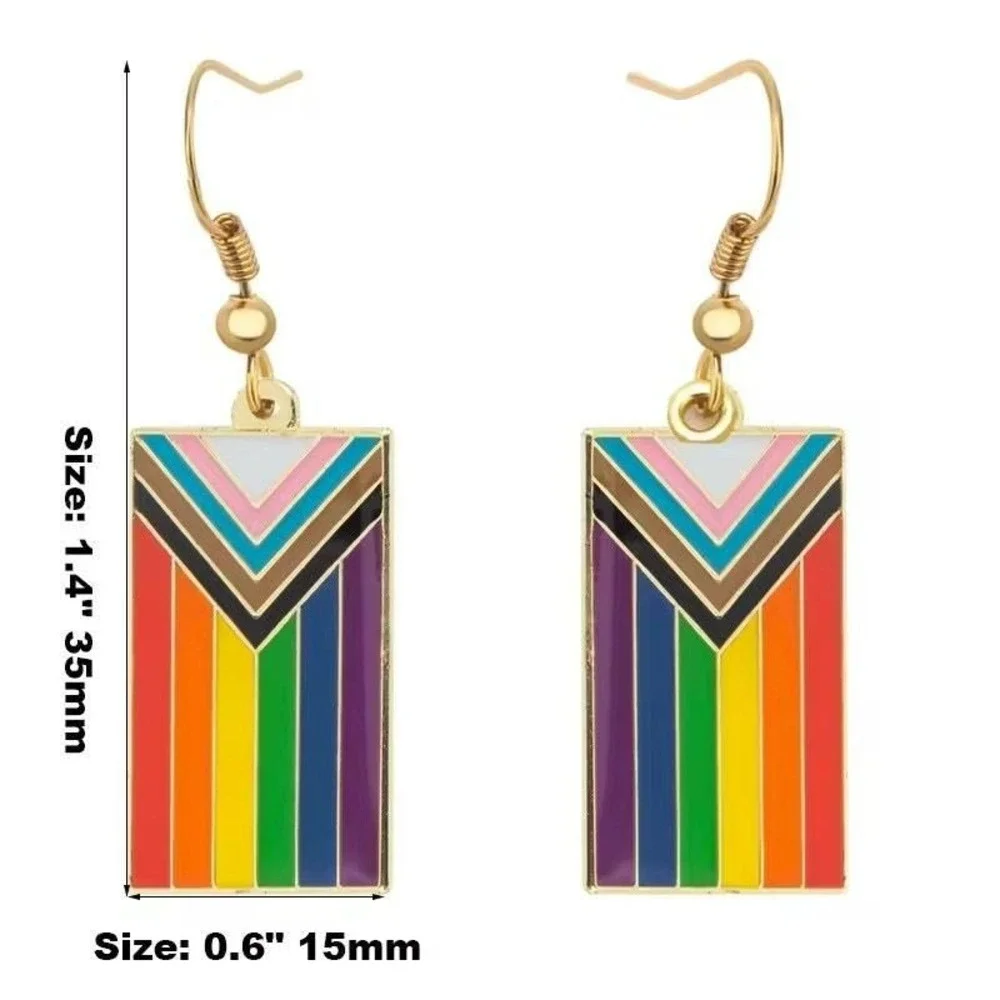 NEW Inclusive Pride Flag Dangle‎ Earrings Rainbow Trans LGBTQIA+ Gay